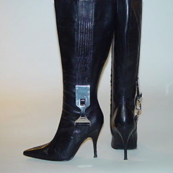 Colin Stuart Shoes - Black Heel Boots Size 5 Silver Buckle detail NEW